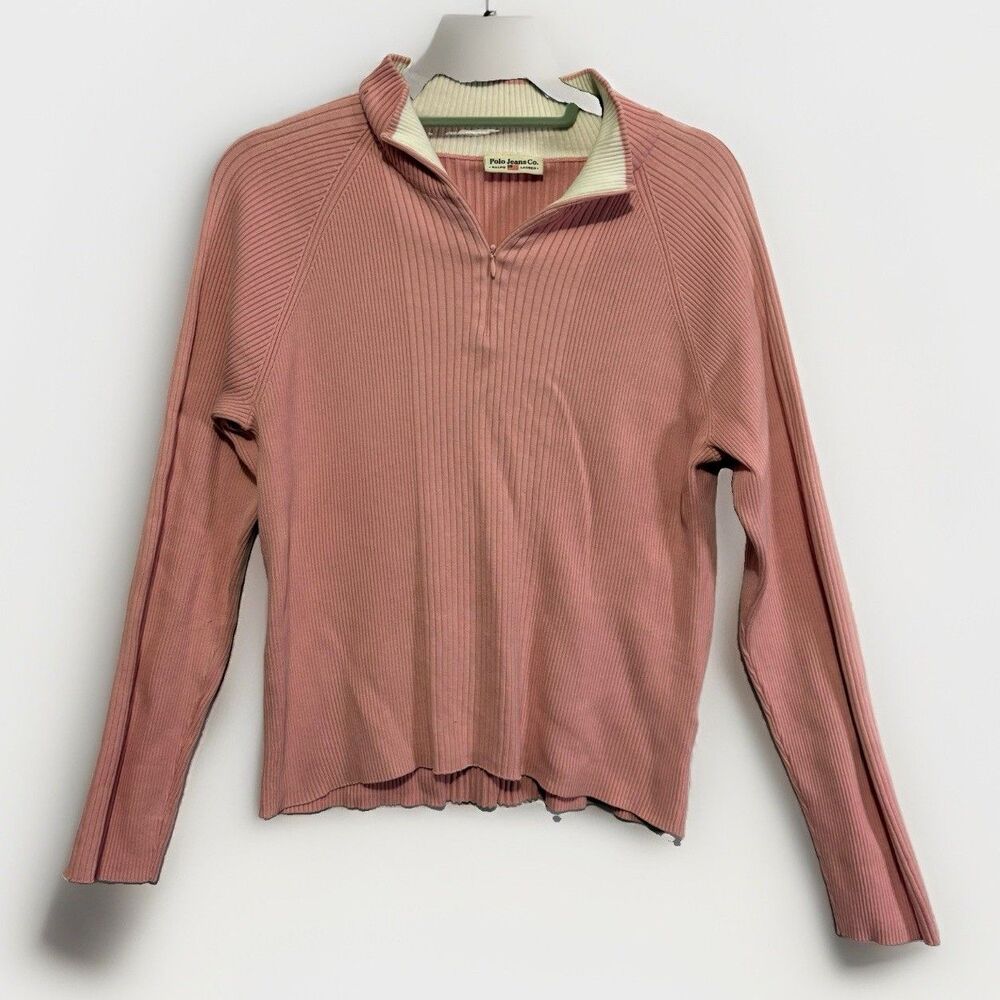 Vintage Y2K Polo Jeans Ralph Lauren Womens Quarter Zip Ribbed M Pink Classic